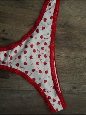 Women's Red Heart Print Lace-Trim Bikini Panty